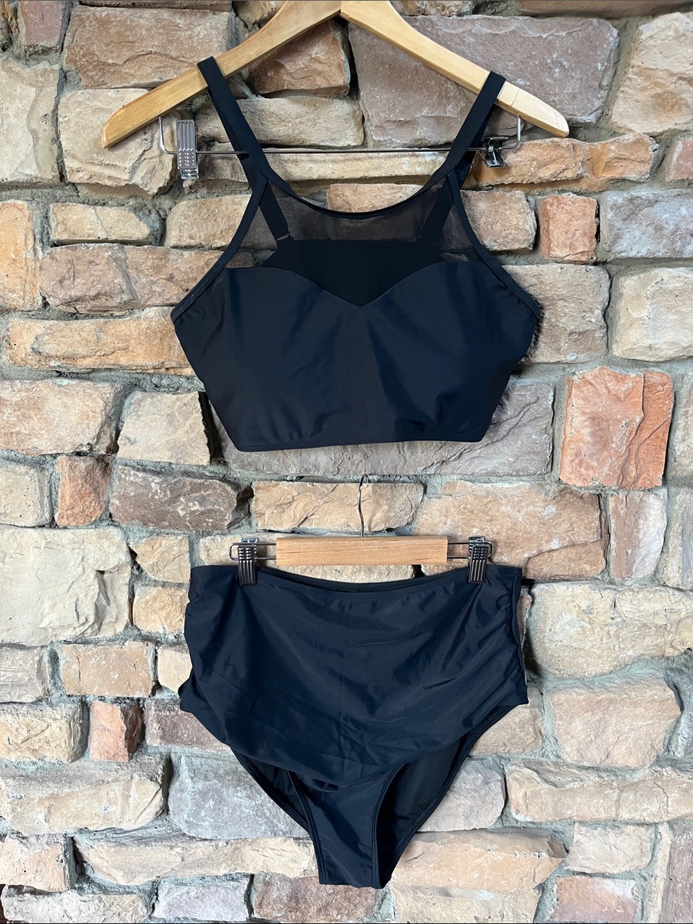Black High-Waist Two-Piece Swim Set